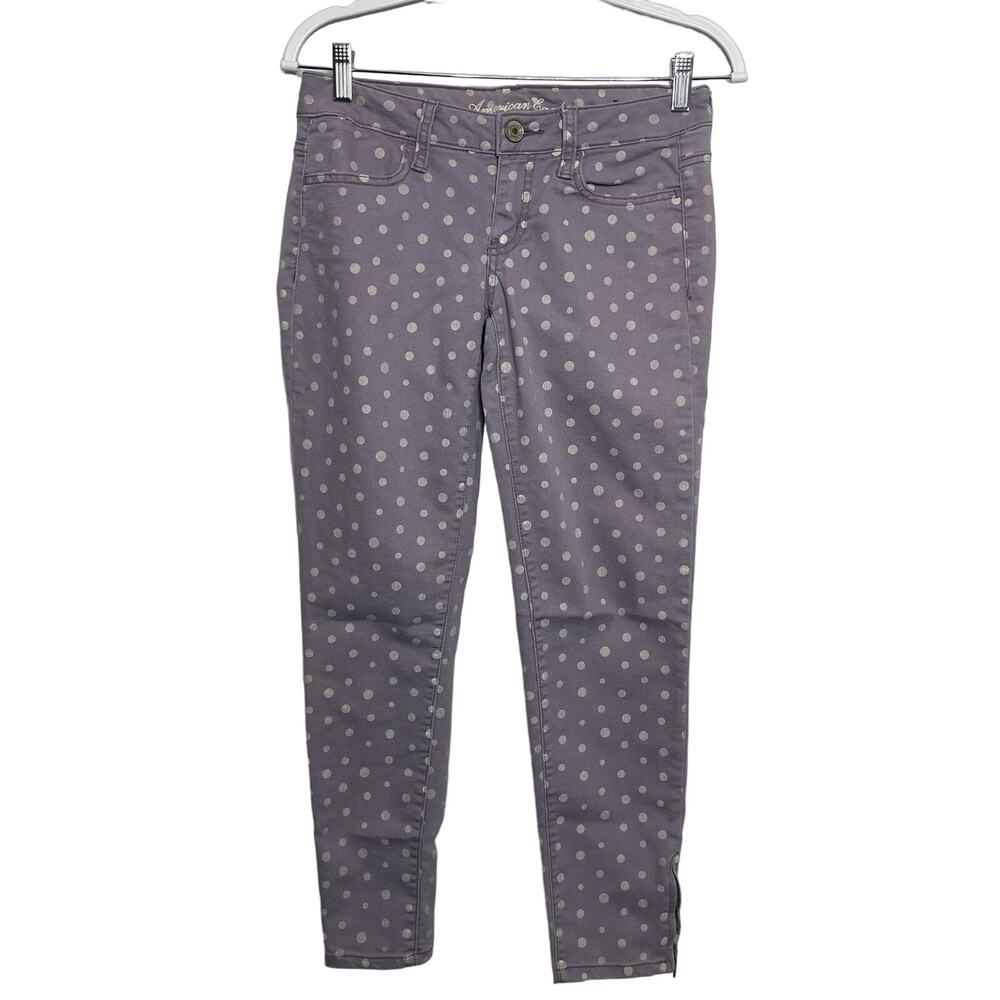 American Eagle Women's 4 Purple Grey Polka Dot Jegging Stretch Jean Pants Skinny